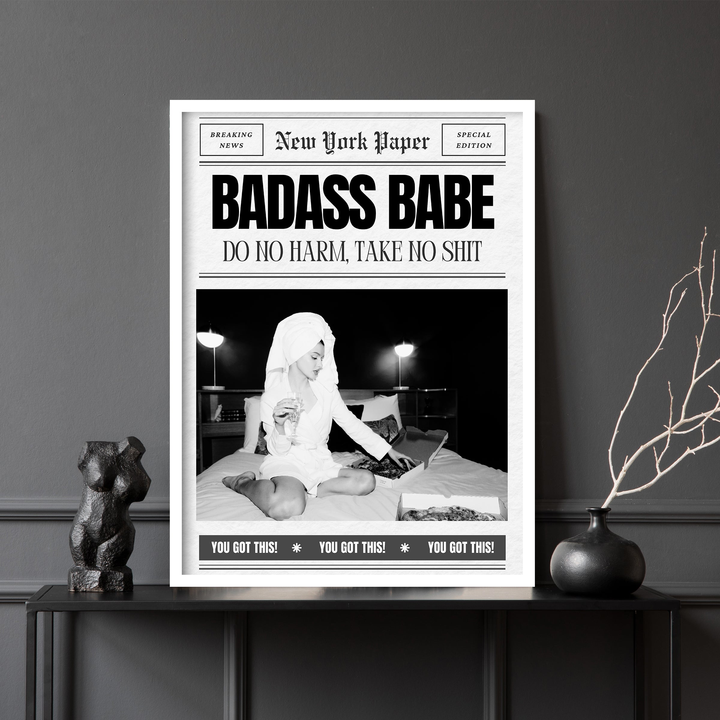 Badass Babe Newspaper Article Poster