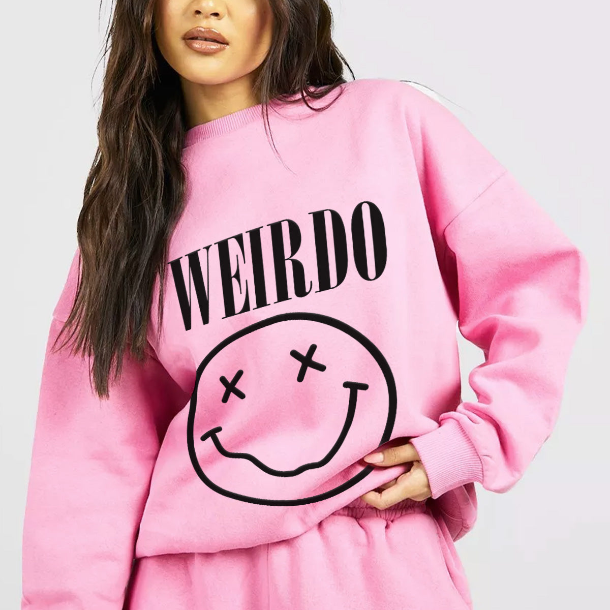 Weirdo Smiley Face Sweatshirt - Pink