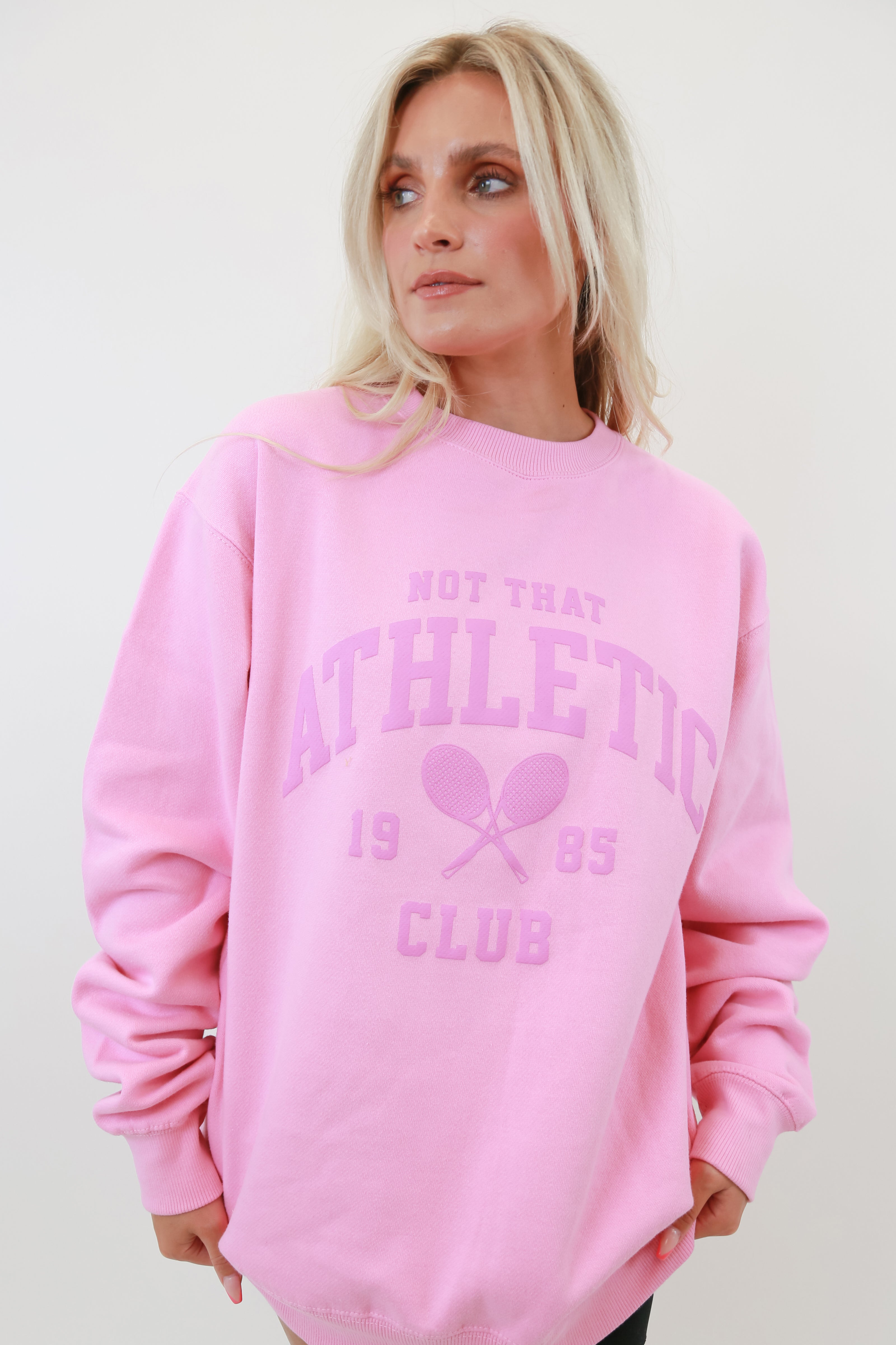 Not That Athletic Club Oversized Crewneck Pink House of Lulu